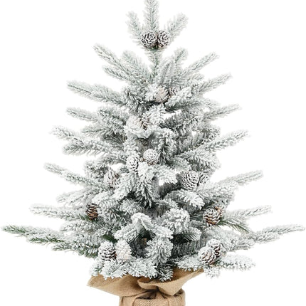 Flocked Small Christmas Tree - Leheyhey 2 Foot Mini Tabletop Christmas Tree with 175 PE PVC Flame-Retardant Tips, Unlit Artificial Little Christmas Tree with Pinecones for Home, Office, Party Decor