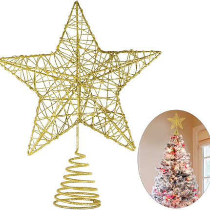Unomor 10 Inch Christmas Star Tree Toppers – Gold Glittered Metal Hallow Design Tree Topper Star for 6ft to 7ft Christmas Tree