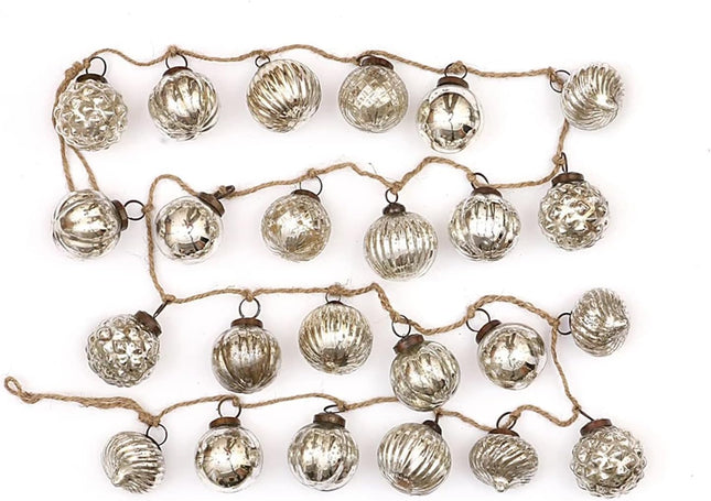 One Holiday Way 72-Inch Embossed Mercury Glass Ornament Christmas Tree Garland w/Antique Silver Finish - Vintage Indoor Xmas Mantel & Stairs Railing Hanging Home Decor - Winter Wedding Decoration