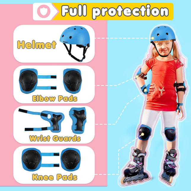 Bursun Kids Bike Helmet Set Adjustable Toddler Helmet for Ages 2-8 Kids with Knee Elbow and Wrist Pads | Multi Sport Helmet for Skateboard Cycling Scooter Rollerblading