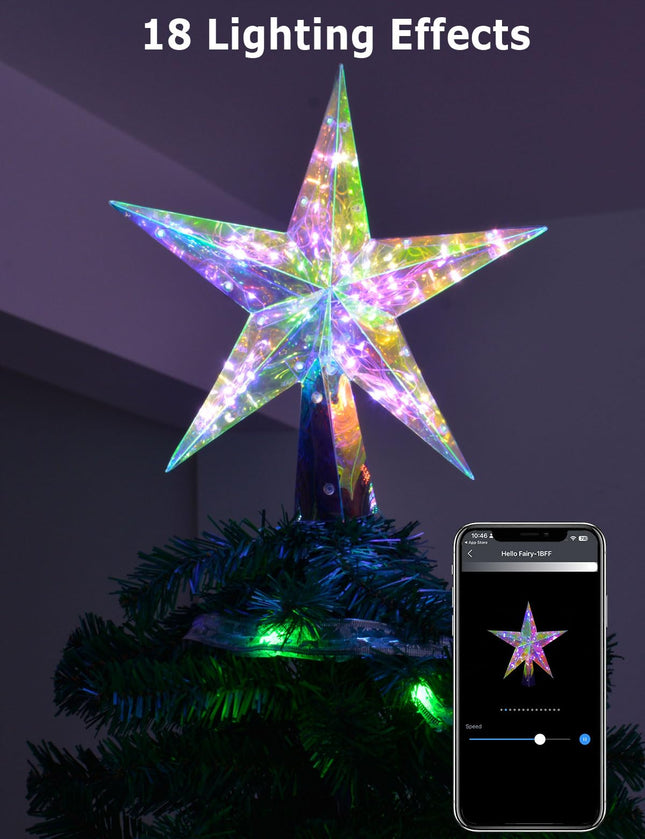 Christmas Tree Star 50LEDs, 11.5'' Smart Lighted Tree Topper Christmas Tree Decorations, 18 Modes, Bluetooth App Control with Timer, Star Tree Topper LED Christmas Lights Indoor Outdoor