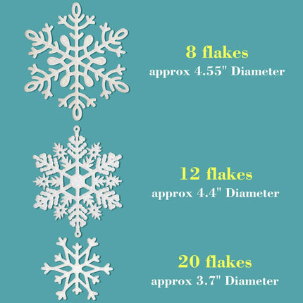 Whaline 40Pcs White Glitter Snowflake Winter Snowflake Ornaments Christmas Hanging Decorations with 197 Inches Silver Rope for Wedding Birthday Home Xmas Tree Window Door Accessories