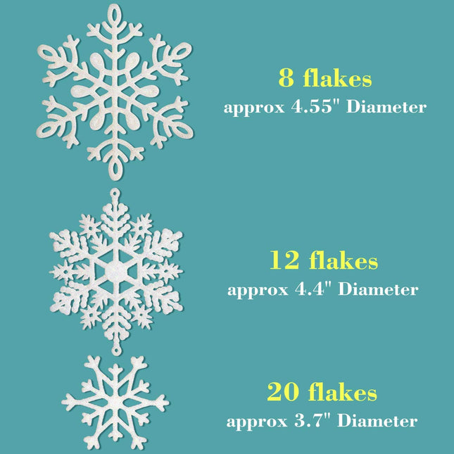 Whaline 40Pcs White Glitter Snowflake Winter Snowflake Ornaments Christmas Hanging Decorations with 197 Inches Silver Rope for Wedding Birthday Home Xmas Tree Window Door Accessories