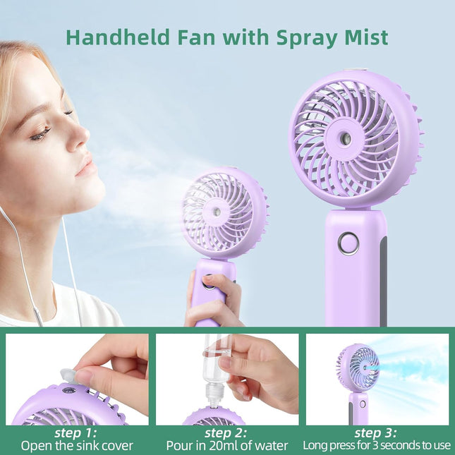 Civpower Misting Fan Portable, Hand Held Fan 90°Adjustable Desk Fan, 4000Mah Usb Rechargeable Personal Fan With Water Mist, 514