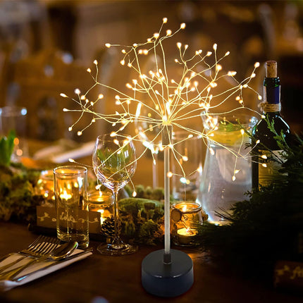 2Pack Firework Table Lamp, 120LED Firework Dandelion Copper Wire String Branch Atmosphere Decorative Desk Lamp USB/Battery Powered 8Modes for Bedroom Dinner Christmas Banquet Wedding Party