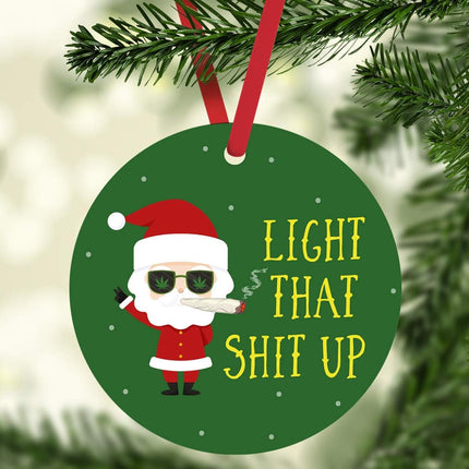 Andaz Press Marijuana Pot Cannabis Weed Round Metal Christmas Ornament Keepsake, Light That Shut Up, Santa Blunt, 1-Pack, Christmas Ideas Weed Ornaments for Christmas Tree Weed Christmas Ornaments