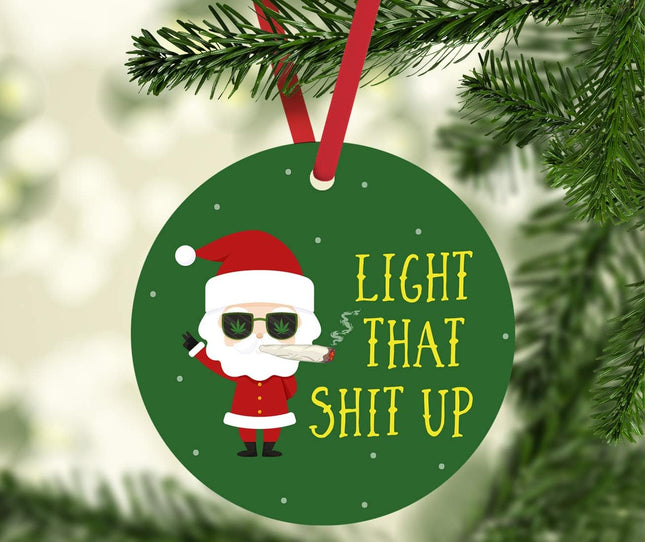 Andaz Press Marijuana Pot Cannabis Weed Round Metal Christmas Ornament Keepsake, Light That Shut Up, Santa Blunt, 1-Pack, Christmas Ideas Weed Ornaments for Christmas Tree Weed Christmas Ornaments