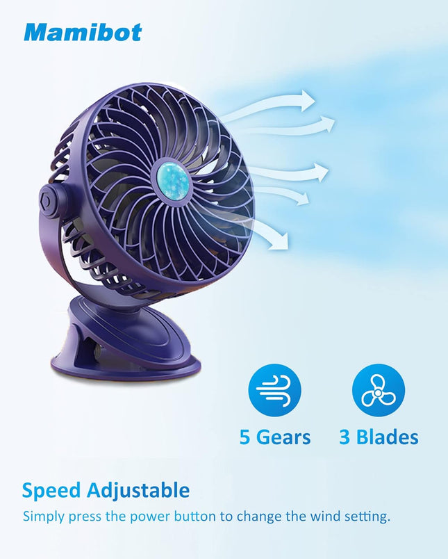 Mamibot Clip On Mist Fan, 360° Rotatable Mini Desk Fan, 2 Spray 5 Speeds Portable Personal Fan, 4000Mah Usb Rechargeable Battery