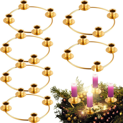 6 Pieces Christmas Advent Wreath Ring Advent Ring Candle Holder Gold Candle Wreaths Rings Xmas Metal Wrought Iron Candlestick Taper Metal Candle Holder for Christmas Advent Home Table Decorations