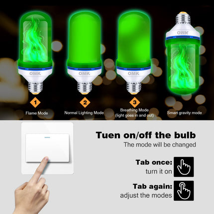OMK - Christmas Decorations LED Flame Effect Light Bulbs - est d 4 Modes Green Fire Simulated Lamps - Holiday/Christmas s/Indoor/Outdoor Decoration Lights (2Pack)