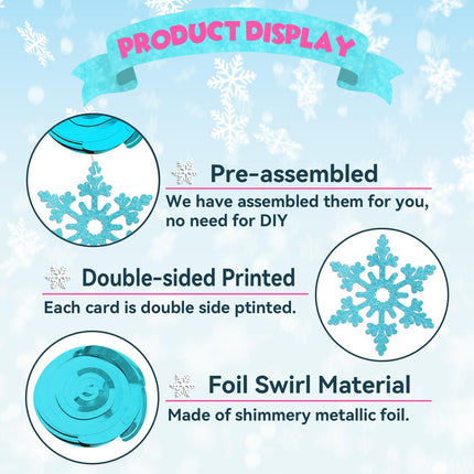 36 Pcs Glitter Snowflake Hanging Swirls Decoration - Christmas Holiday Ceiling Decorative Streamers Blue Teal Silver Snowflake Ornaments Garland for Winter Wonderland Frozen Party Supplies