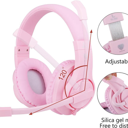 BlueFire Kids Headphones for Online School, Children, Teens, Boys, Girls, 3.5mm Stereo Over-Ear Gaming Headphone with Microphone and Volume Control Compatible with PS4, PS5, New Xbox One（Pink）