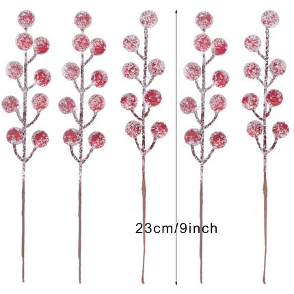 24 Pieces Artificial Holly Berry Stems 9" Christmas Berry Picks Sprays Snowy Fake Red Berries for Christmas Tree Branches Fillers Ornaments Valentine DIY Crafts Wedding Home Party Winter Decor (24)