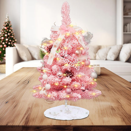 Small Christmas Tree Pink - Mini Christmas Tree Pink, Flocked Christmas Tree Small, Pink Christmas Tree Dcorated, Comes with Ornaments, 2ft Tabletop Christmas Tree with Tree Skirt