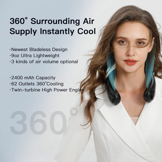 Neck Fans Portable Rechargeable 2400Mah Cufun Portable Neck Fan 360° Surround Wind Ventilador De Cuello Portatil 3 Wind Speeds