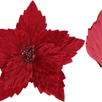 SHACOS 10 pcs 11.8" Artificial Christmas Red Poinsettia Flowers Clips on Large Velvet Floral Picks Christmas Tree Ornaments Wreath Garland Decoration Indoor Outdoor