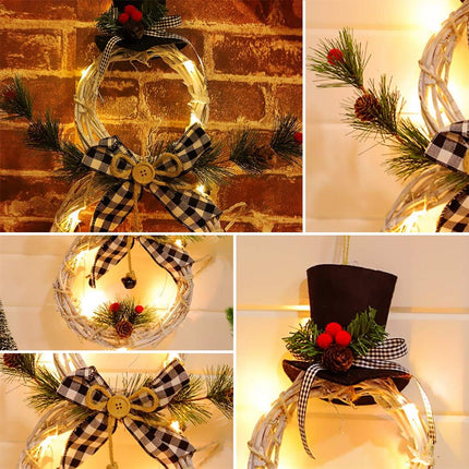 Lighted Christmas Wreath, 2 Pack LED Light Front Door Wreaths with Pine Cones Bells Battery Operated Hanging Wall Decor Xmas Party Garland Ornament for Wall Window Decorations(16x8Inch)