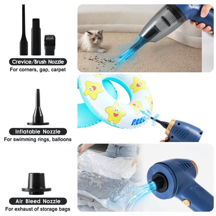 Cordless Vacuum Cleaner, Handheld Vacuum 9000Pa Strong Suction, Usb Rechargeable Air Duster With Multinozzles And Air Blower For Home, Car, Office, Pet, Blue