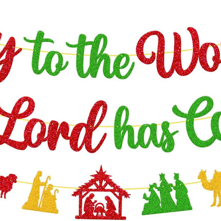 Merry Christmas Decoration Joy to the World the Lord Has Come Sign Banner Felize Navidad Garland Let Jesus Light Your Way Backdrop Nativity God Bible Santa Regilious Holiday Year theme Party Event Anniversary Gala Celebration Decor