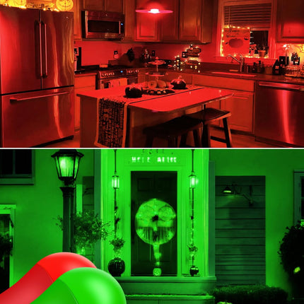 Red and Green Light Bulbs 9W (60W Equivalent), E26 Base, 4-Pack (2 Red and 2 Green) for Halloween, Christmas, Party, Home Lighting, Porch Decoration, Energy Efficient, Indoor/Outdoor Use