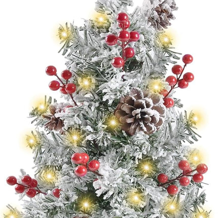 Artificial Mini Christmas Tree with LED Lights, 21 Inch Table Top Christmas Tree with Red Berries and Pine Cones for Holiday Decoration