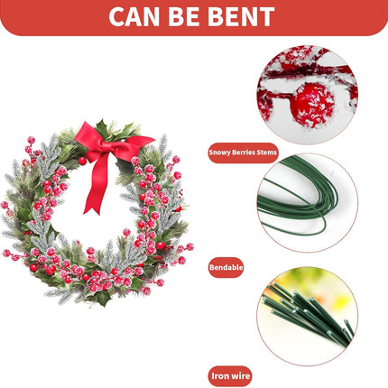 Christmas Greenery Stems 50PCS, Snowy Artificial Pine Stems Frosted Red Berry Stems 10.6" Faux Greenery Pine Branches Christmas Picks for DIY Christmas Garland Wreath Cedar Garland Home Dector (Snowy)