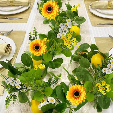 Artificial Lemon Garland, 6.56Ft, Sunflower Lemon Hanging Vines, Artificial Flower Garland for Anniversary Room Kitchen Garden Birthday Wedding Baby Shower Party Table Decor