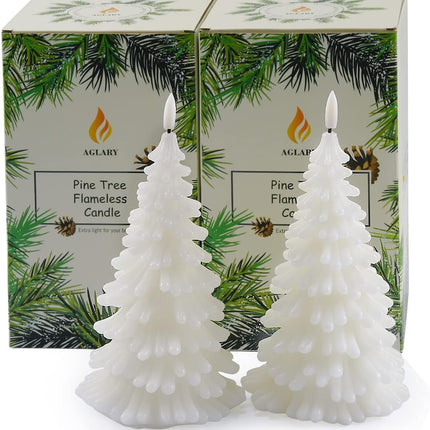 2PCS White Christmas Tree Flameless Candles, Battery Operated LED Candles, Timing Function