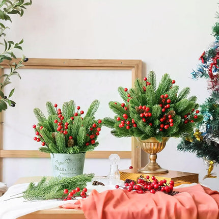 50 Pcs Artificial Pine Branches 11.4" Christmas Pine Branches Fake Christmas Greenery Plants Faux Evergreen Branches Pine Needles DIY Accessories for Christmas Tree Wreath Garland Home Office Decor