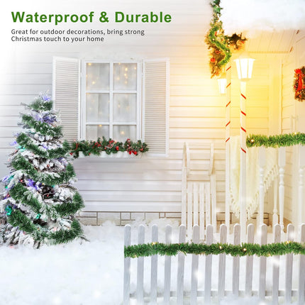 50 Feet Christmas Garland Christmas Decorations, Green Outdoor Garland for Christmas Decor, Unlit Fluffy Twist Christmas Tree Garland for Stairs Railing, Staircase, Fireplace, Window, Door, Holiday