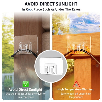 Hooks for Outdoor String Lights - 300 Pack with Adhesive Strips - No Damage, No Tools, No Holes, Waterproof and UV-Resistant, Perfect for Christmas and Patio Decor