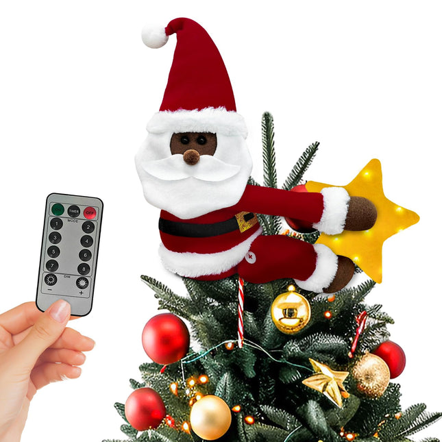 OurWarm Black Santa Christmas Tree Topper Star Lighted, Plush Xmas Tree Toppers Christmas Decorations Indoor, Christmas Tree Star Topper with Lights for Wine Bottle Curtain Christmas Tree Decor
