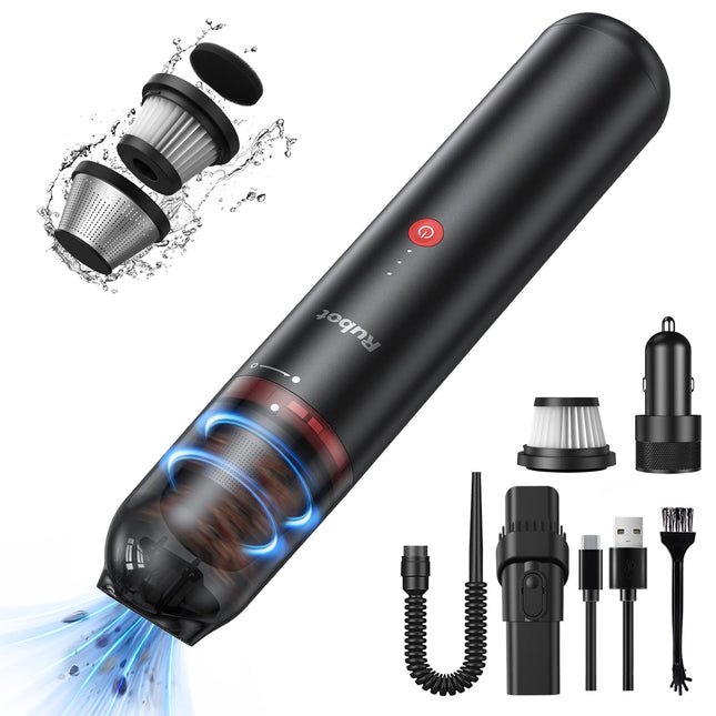 Rubot Car Vacuum Cleaner, 16Kpa Strong Suction Car Vacuum Cordless Rechargeable, Hand Held Vacuum,Portable Vacuum Cleaner For Homecar, Car Charger,Mini Vacuum,Handheld Vacuum,Blackp12 Plus