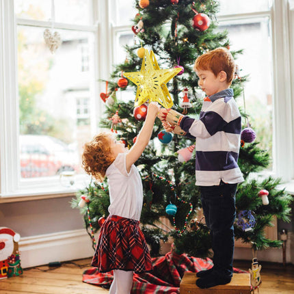 Yostyle Christmas Tree Topper Lighted Star Tree Topper with LED Rotating Star Projector Lights,3D Hollow Golden Star Tree Topper for Xmas Tree Decorations