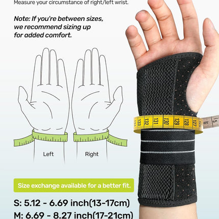 Rakiie Carpal Tunnel Wrist Brace, Ergonomic Night Support Brace with 3 Metal Splints for Arthritis & Tendonitis Relief, Breathable Hand Splint Stabilizer for Men Women (Right Hand, Gray, Medium)