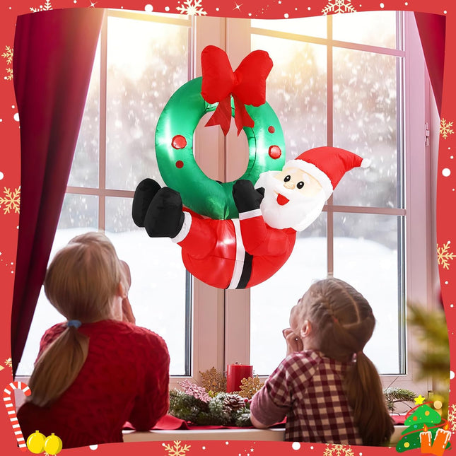 4 FT Hanging Christmas Inflatables Santa, Biupky Christmas Wreaths with Lights for Front Door Inflatable Christmas Yard Decorations Inflatable Santa Claus Outdoor for Yard Garden Porch Indoor Outdoor