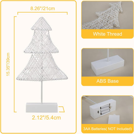 Lewondr Christmas Tree Lamp, Winding Cotton Thread Mini Christmas Tree with Lights, Battery Powered Desktop Christmas Tree Light for Xmas Home Bedside Table Lamp Decorative Tree for Table Top, White