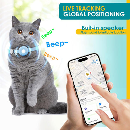 Cat GPS Tracker for Cats, Waterproof Pet GPS Tracker, Cat GPS Tracker Collar with Safety Elastic Buckle, Compatible with Apple Find My App (Only iOS), No Monthly Fee, Blue