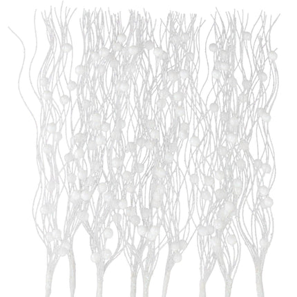 10 Pcs Artificial Glitter Berry Stems for Christmas Tree Picks Curly Sprays Faux Glitter Berry Branches Christmas Tree Twigs Filler Decorations Festival Wreath Supplies Table Centerpiece (White, 10)