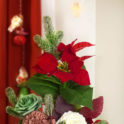 Artificial Flower Box Set Christmas red Themed Floral Decorations，Silk Fake Flowers for DIY Centerpieces Cake Decorations, Xmas Wreath Floral Arrangements Party (Merry Christmas Red)