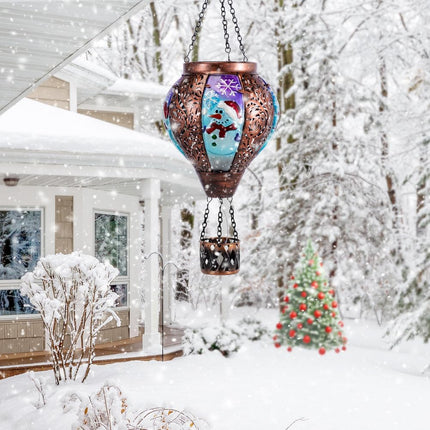 Starsoul Christmas Hot Air Balloon Solar Lantern Waterproof Snowman Solar Hot Air Balloon Lantern with Flame Outdoor Hanging Christmas Snowman Lanterns Decorations for Garden Porch Patio Yard (Red)