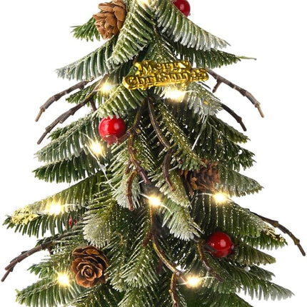 Small Christmas Tree Tabletop Christmas Tree Christmas Indoor Decorations with Holiday Ornaments Red Berry Pine Cone Greenery for Home Office Xmas Decor (White)