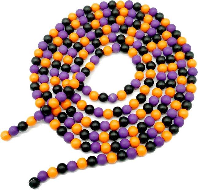 10 Feet Halloween Wooden Bead Garland, Halloween Wood Bead Decoration for Halloween Holiday Party Decoration, 14mm(Orange, Purple and Black Color)