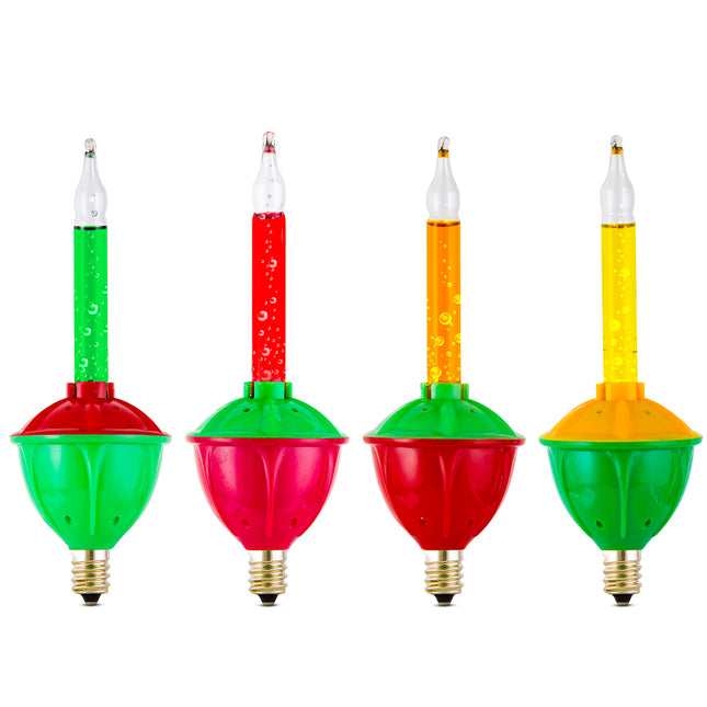 4 Pack Replacement Bubble Lights Bulbs Red Green Yellow Orange Bubble Lights for Christmas Tree Fluid Light C7/E12 Candelabra Base Christmas Light Bulbs