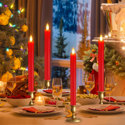 Flameless Candles with Remote: 8 Pack Battery Operated Window Candles 9.6" Real Wax LED Flickering Flameless Taper Candles 3D Wick Lights Halloween Christmas Wedding Birthday Party Decorations (Red)