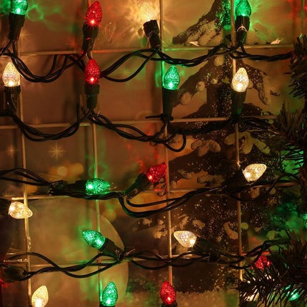 Red White and Green Christmas Lights Outdoor C3 Glass 50 LED String Lights Plug in Fairy Lights with ETL Xmas Decorations for Indoor Outdoor Yard Party Christmas Tree Deco