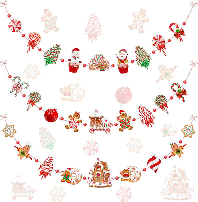Blulu Christmas Garlands Christmas Banners Gingerbread Christmas Decorations Candy Garland Ornaments for Christmas Tree Home Kitchen Wall Decor (Candy,9 ft)