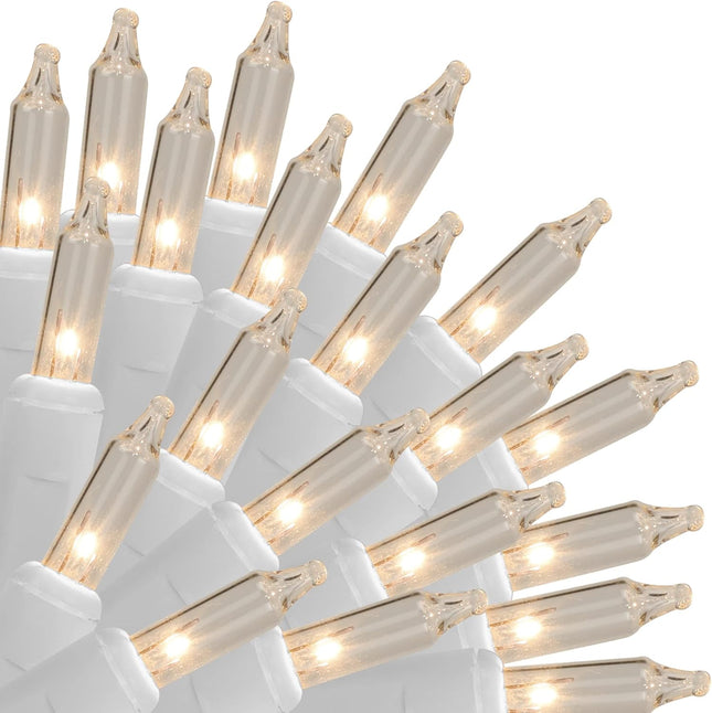 Christmas Lights Indoor Outdoor, 33 FT 150 Count Clear White Wire Incandescent Mini String Light, 120V UL Christmas Tree Lights for Wreath, Patio, Holiday, Party, Home, Garden Decorations