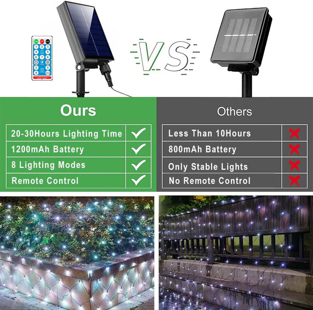 11.5 ft x 5 ft Solar Net Lights, Outdoor Mesh Lights 240 LED Waterproof 8 Mode with Remote String Lights for Bushes Trees Garden Wall Patio Christmas Indoor Decor (Cool White)