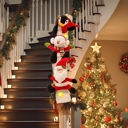Lighted Christmas Stairs Decorations Railing Banister Set Christmas Garland for Stairs Sliding Stuffed Penguin Santa Snowman Banister on Snow Handrail for Staircase Decoration Holiday Snow Surfing Set